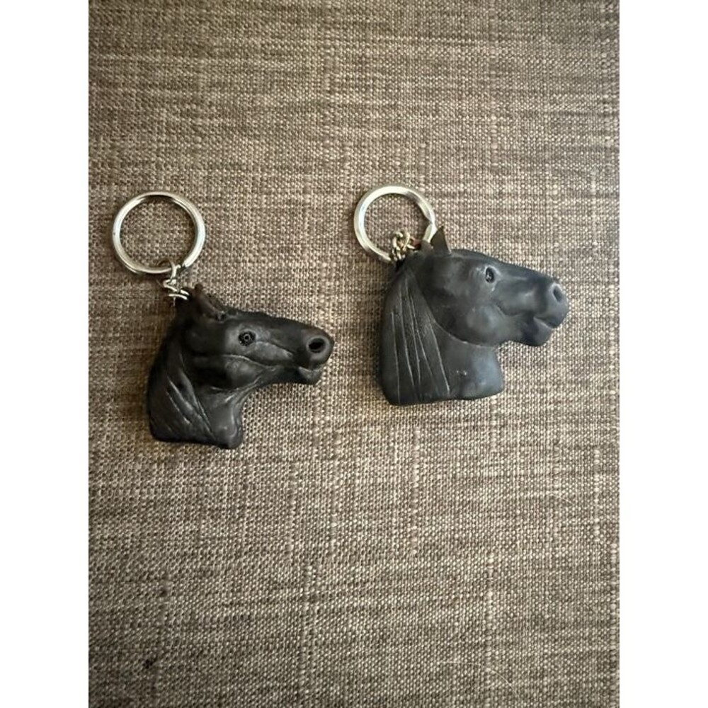 Vintage lot of two Plastic Black Horse Head Keyring Keychains